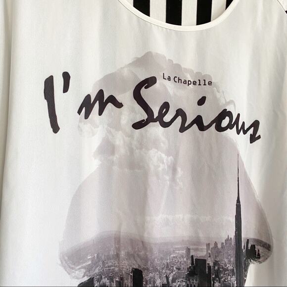 La Chapelle Black White Stripe I'm Serious Top Size Large - Picture 5 of 8